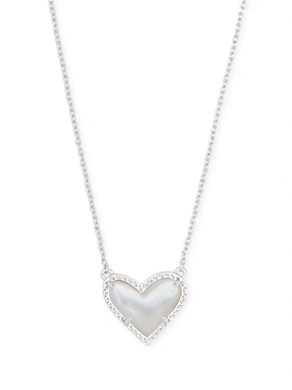 Kendra Scott Ari Heart Silver Pendant Necklace in Ivory Mother-of-Pearl